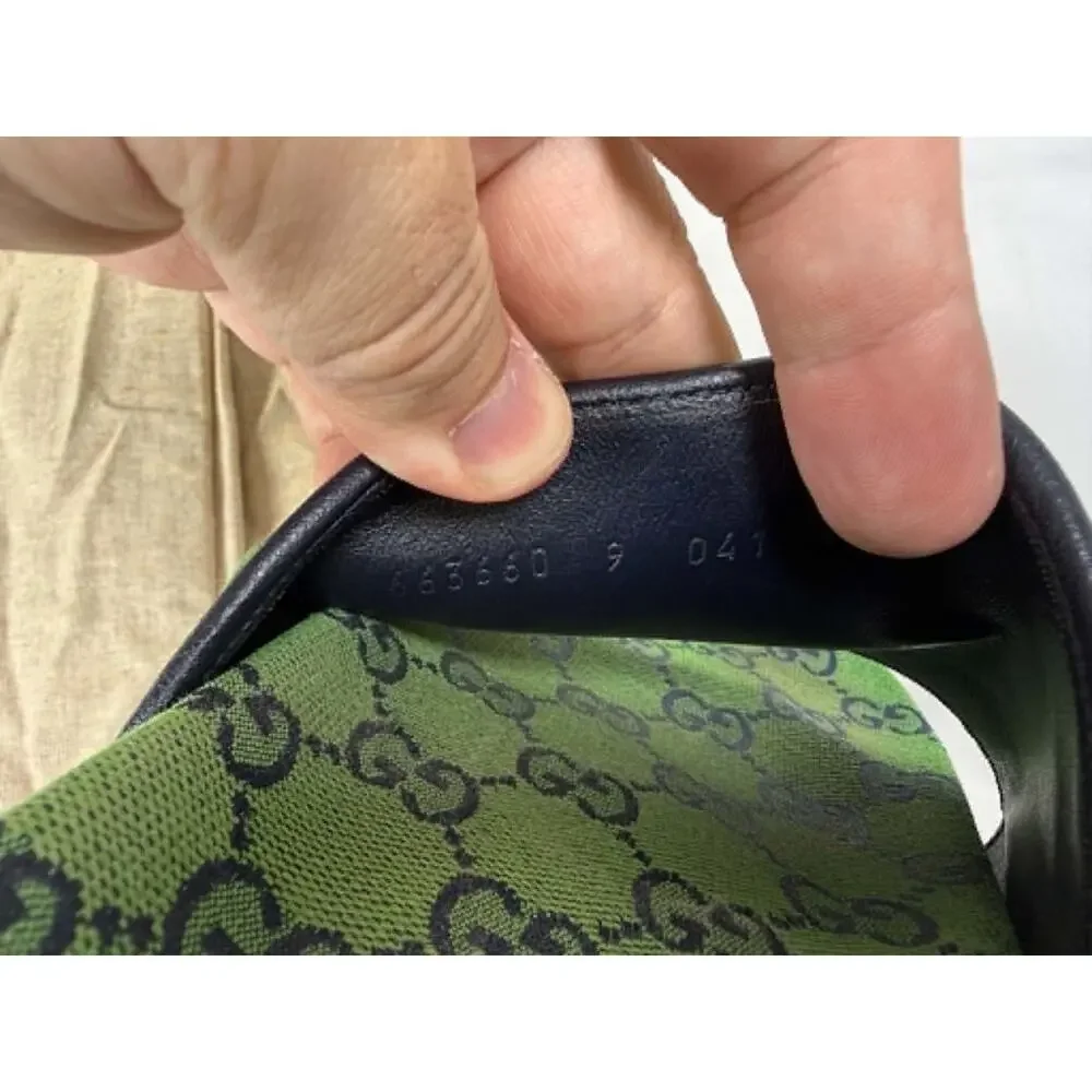 Gucci GG Monogram Sandals 665660 Green Canvas Mens US 9.5 SPB-TS 340692